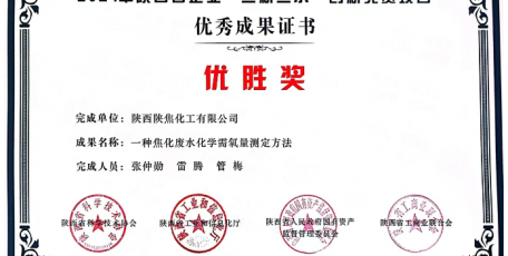 喜訊，陜焦公司一種化驗(yàn)方法獲獎啦！